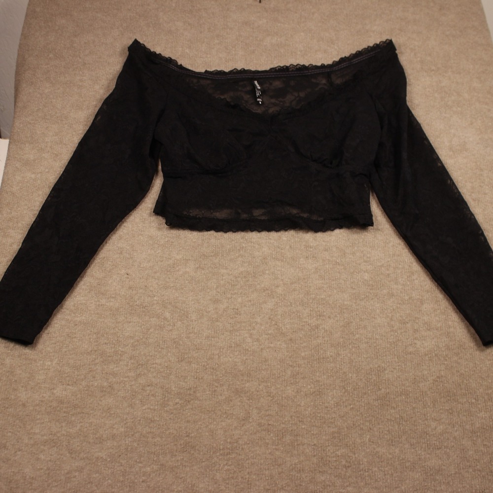 Torrid Black Floral Lace Off Shoulder Crop Top Long Sleeve Gothic Plus Size 2 - Picture 3 of 7